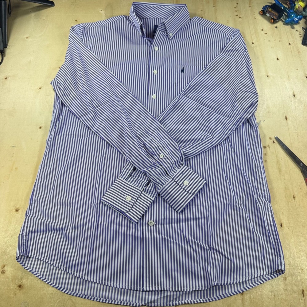johnnie-O Mens M Performance Bamboo Blend Button Down Shirt Purple Stripe